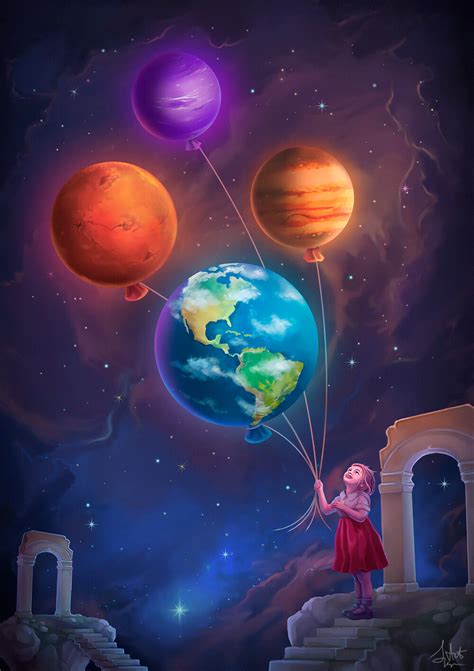 Artstation Girl With Planets