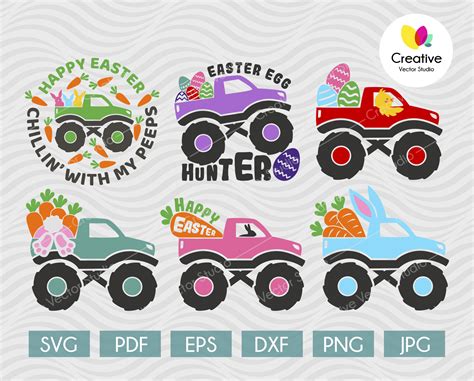 Easter Monster Truck Svg Bundle Creative Vector Studio
