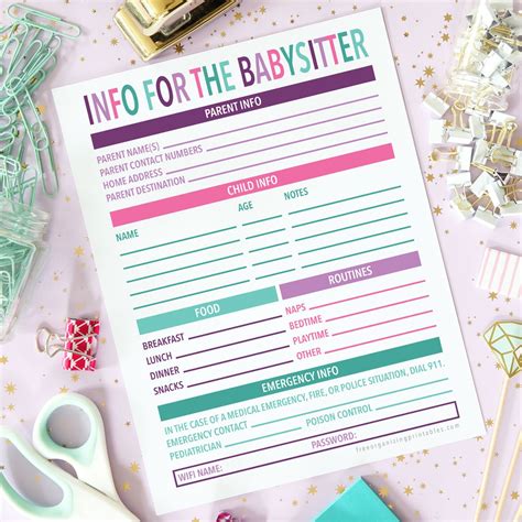 Free Printable Babysitting Information Sheet