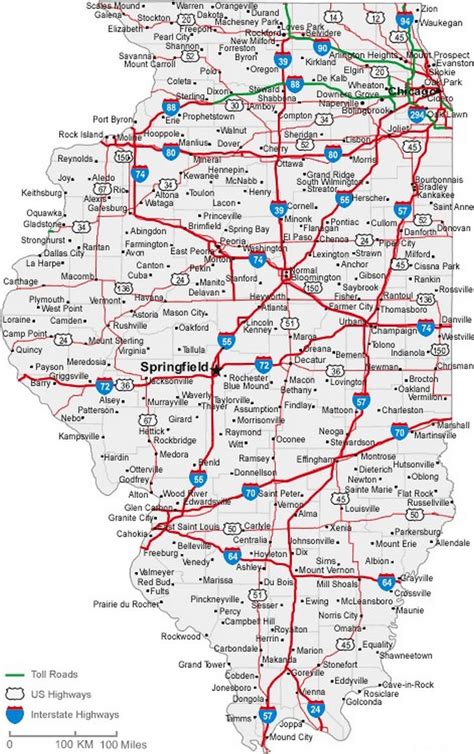 Illinois State Road Map With Census Information