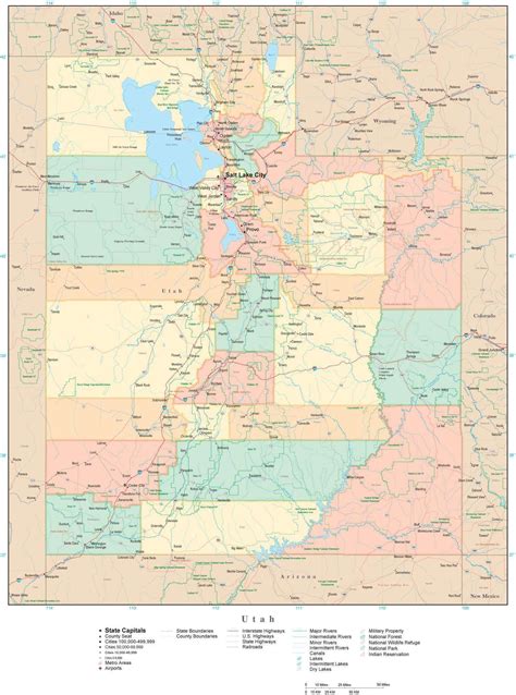 Utah Map Counties Major Cities And Major Highways Digital Vector Gambaran