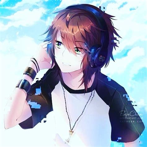 Anime Boy Stylish With Brown Hair And Headphones