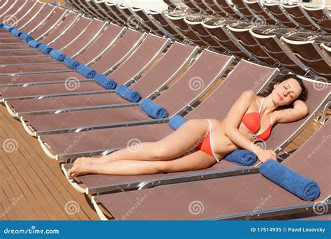 Woman Is Resting On Chaise Lounge Stock Image Image Of Body Lounge
