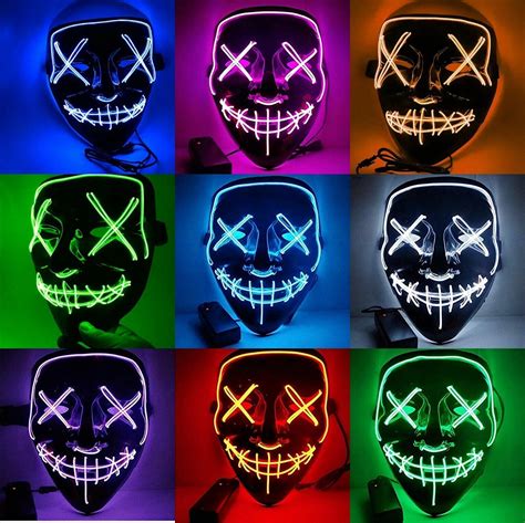 Halloween Led Glow Mask Modes El Wire Light Up The Purge Movie Costume