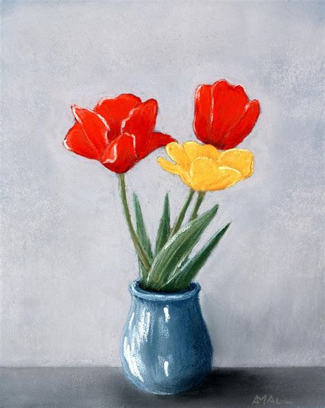 Three Flowers In A Vase Painting By Anastasiya Malakhova