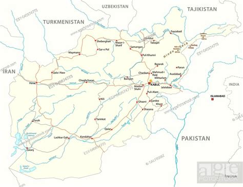 Afghanistan Vector Road Map With Important Cities Stock Vector Vector