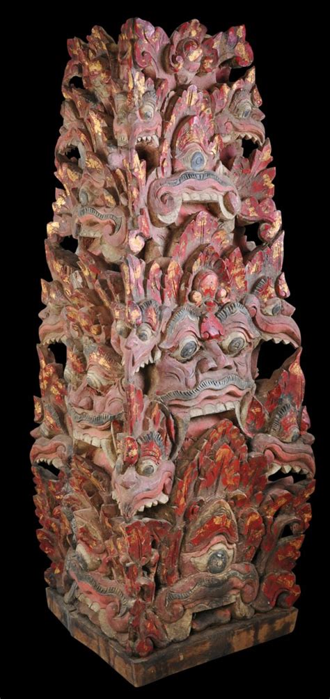 Balinese Wooden Pillar Base Sendi Tugeh Carved With Multiple Karang