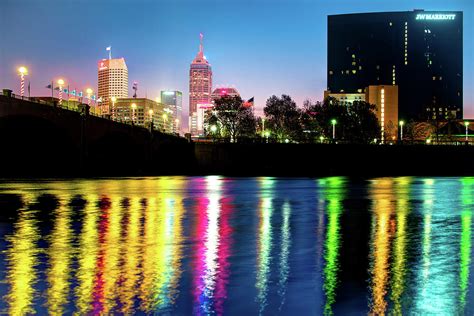 Colorful Lights Of Indianapolis Skyline Nights Photograph By Gregory