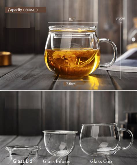 300ml Borosilicate Glass Tea Cups With Handles Removable Infuser