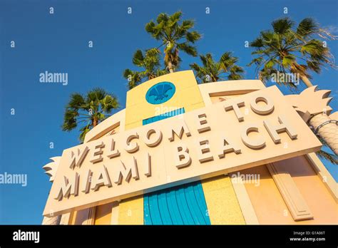 Welcome To Miami Beach Sign Tuttle Causeway Miami Beach Florida Usa
