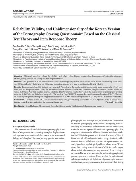Pdf Reliability Validity And Unidimensionality Of The Korean
