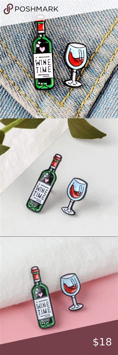 Wine Time Set Of Enamel Pins With Both A Wine Bottle Pin And A Wine Glass Pin Wine Glass Wine