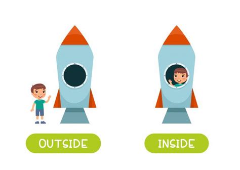 Illustration Of Opposites Inside And Outside. A Boy Inside The Rocket And A Boy Outside ...