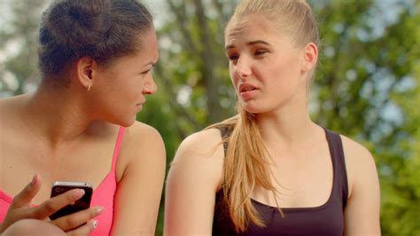 Multiracial Girls Talking In Park Closeup Of Stock Footage Sbv