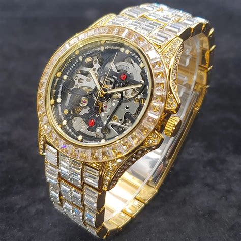 Real Gold Watches Diamonds Diamond Watch Men Mechanic Diamond