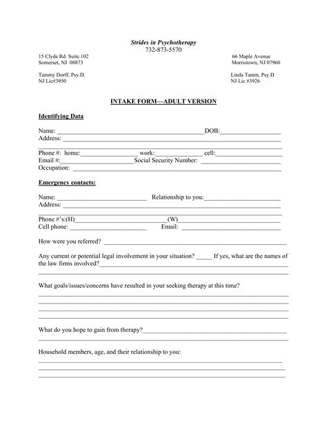 Therapy Intake Form Template