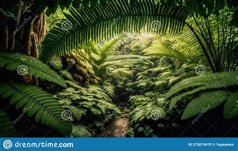 Vibrant Tropical Rainforest Ferns Trees And Palms Sway Generated By Ai