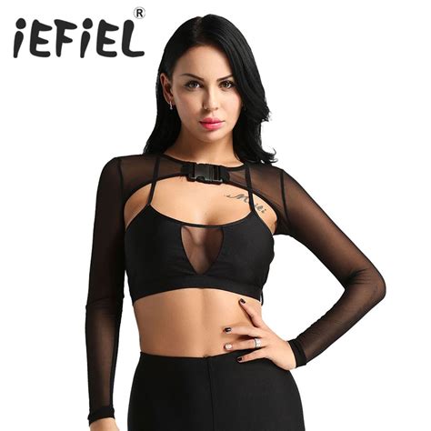 Sexy Women Female Soft Mesh See Through Sheer Open Front With Bag Buckle Crop Top Women S Tank