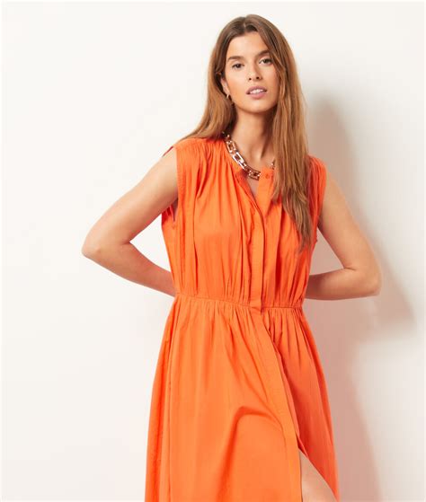 Pure Cotton Flowy Dress Camila Orange Etam
