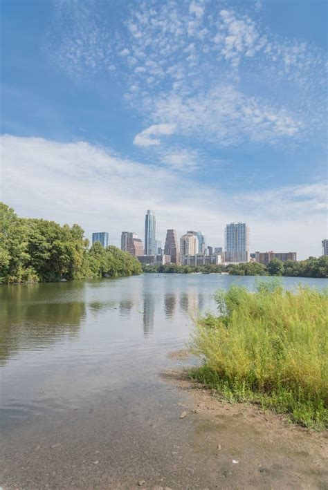Austin Downtown Skyscraper From Colorado River And Lady Bird Lake Stock