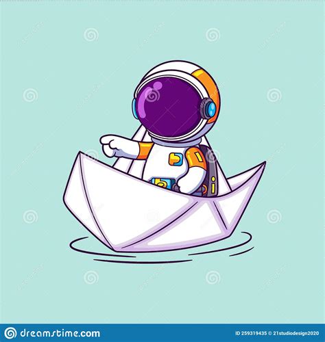 The Astronaut Is Riding A Paper Ship And Pointing On Something In Front