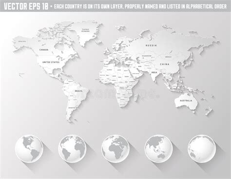 Grey World Map Globe Isolated On White Background Stock Vector