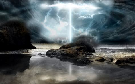 Water Ocean Sea Storm Rocks Lightning 1680x1050 Wallpaper Nature