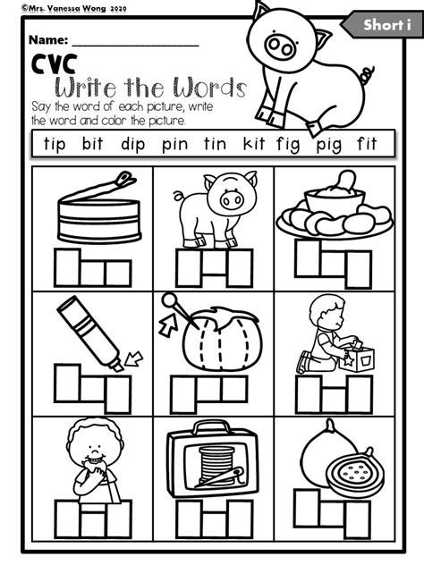 Phonics Worksheets Cvc Write The Words For Kindergarten And First Grade Ce7