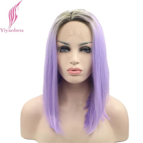 Yiyaobess 12inch Medium Length Straight Ombre Lace Front Wig Synthetic