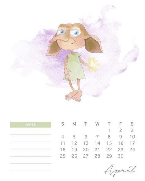 printable  watercolor harry potter calendar