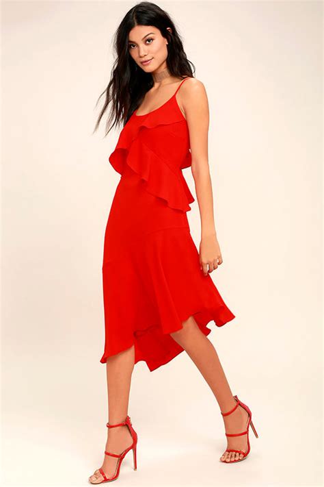 Lovely Red Midi Dress Asymmetrical Midi Dress Sleeveless Midi
