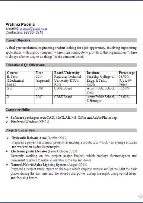 Biodata Resume Format Free Download