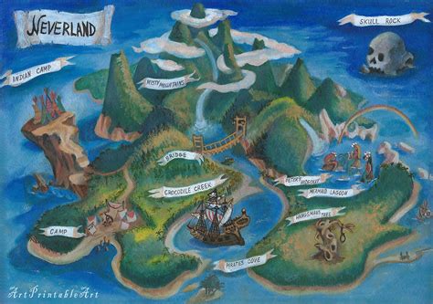 Neverland Map Art Peter Pan Nursery Fairy Tale Art Print Etsy