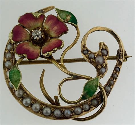 14k Gold Art Nouveau Krementz Enamel Diamond Pearl Brooch Watch Pin Pendant~wow Ebay Art