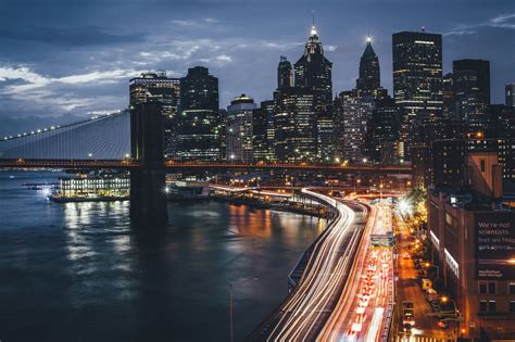 Brooklyn Bridge Usa City New York City Night Hd Wallpaper