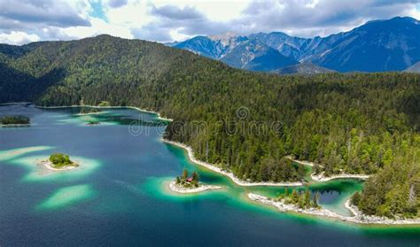 Wonderful Eibsee In Bavaria At The German Alps From Above Stock Photo