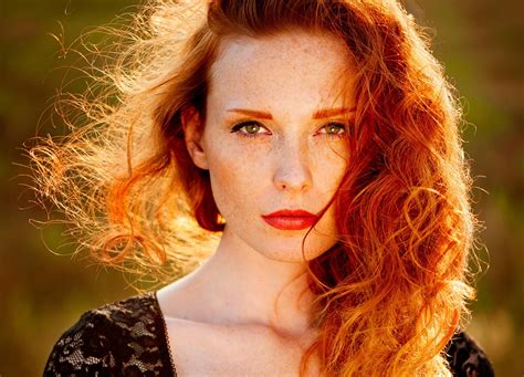 Freckles Long Hair Women Redhead Model Face Couple
