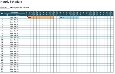 Hourly Calendar Template Excel