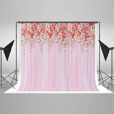 Hellodecor Polyester Fabric X Ft Pink Photography Backdrops Flowers