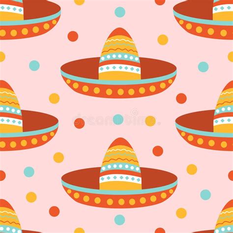 Seamless Pattern With Mexican Sombrero Hat On A Pink Background