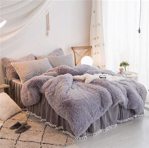 Qryy Solid Lamb Cashmere Bedding Set 4 Pcs Thicken Lamb Flannel Fleece Bed Linens Velvet Duvet