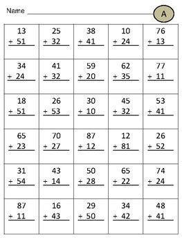 28 58 94 16 33 47 61 15 35 68 89 53 94 77 12. Double Digit Addition Without Regrouping Practice Sheets ...