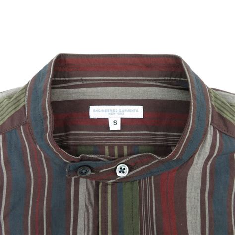 21ss Engineered Garments Banded Collar Shirt Cotton Variegated Stripe