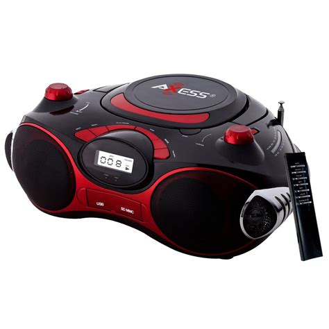 Axess Red Portable Boombox Mp3cd Player With Text Displaywith Amfm