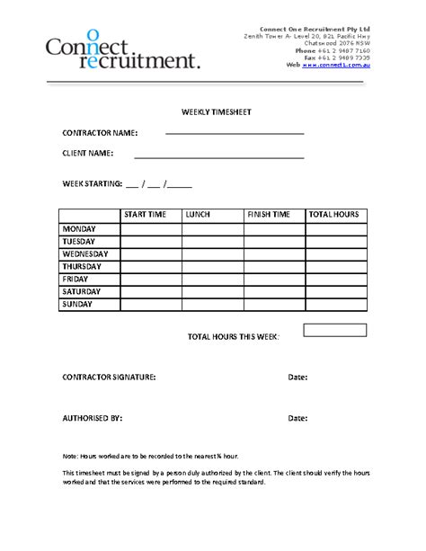 Weekly Contractor Timesheet Template Resume Examples