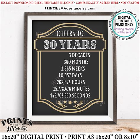 Cheers To 30 Years 30th Birthday Sign 30th Anniversary Etsy