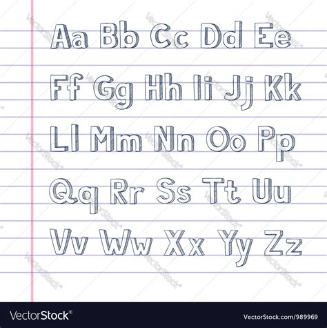 Hand Drawn Alphabet On Lined Paper Royalty Free Vector Image