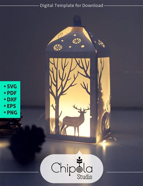 Christmas Decoration Svg 3d Christmas Lantern Paper Model Deer Led