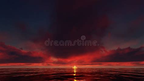 A Dark Red Sunset In The Ocean Stock Illustration Illustration Of