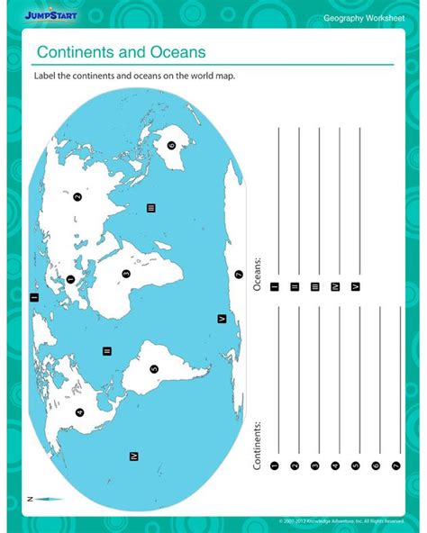 Oceans And Continents Worksheet Printable